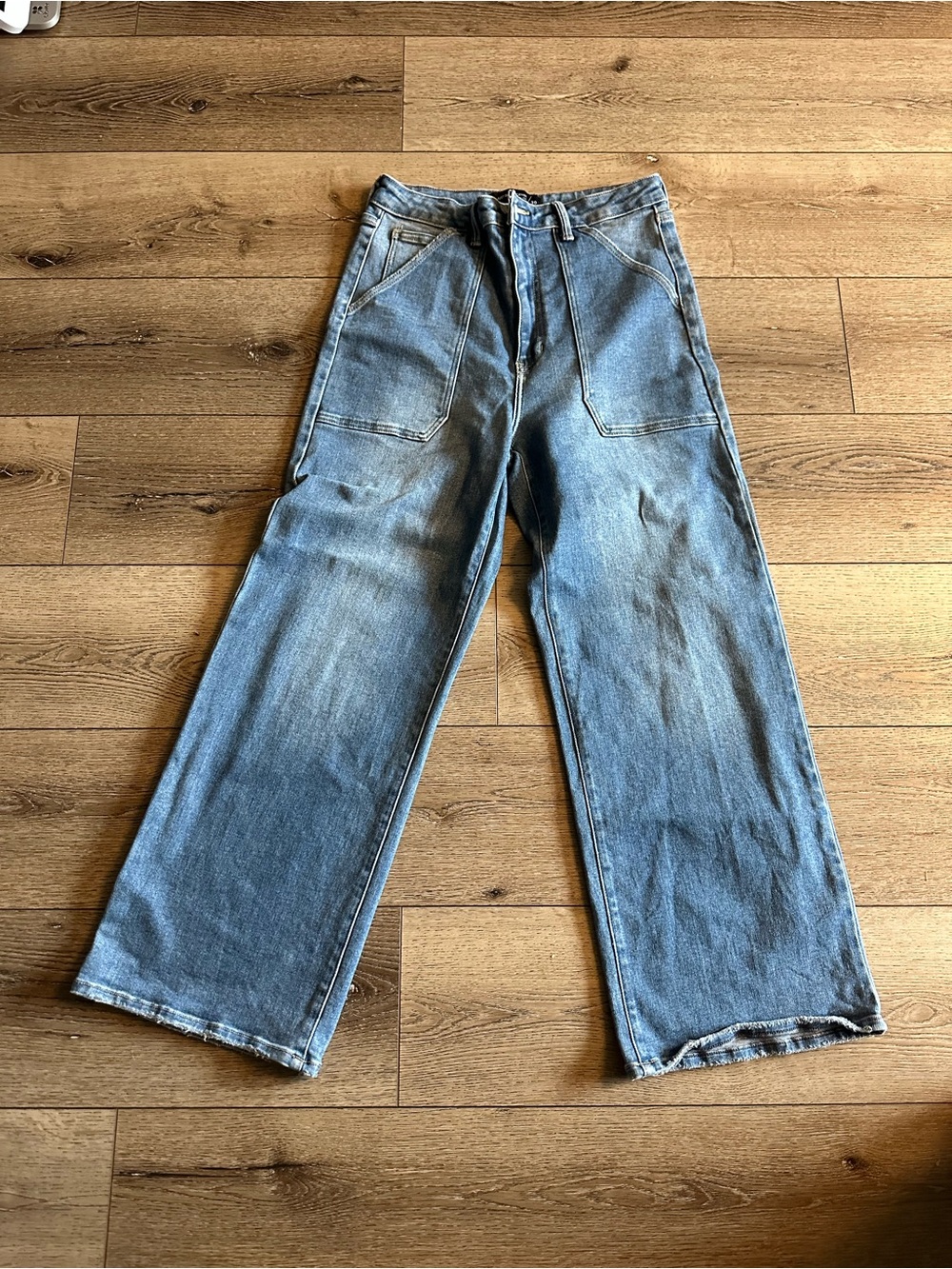 Just Black Wide-Leg Flare Jeans in Light Blue Denim